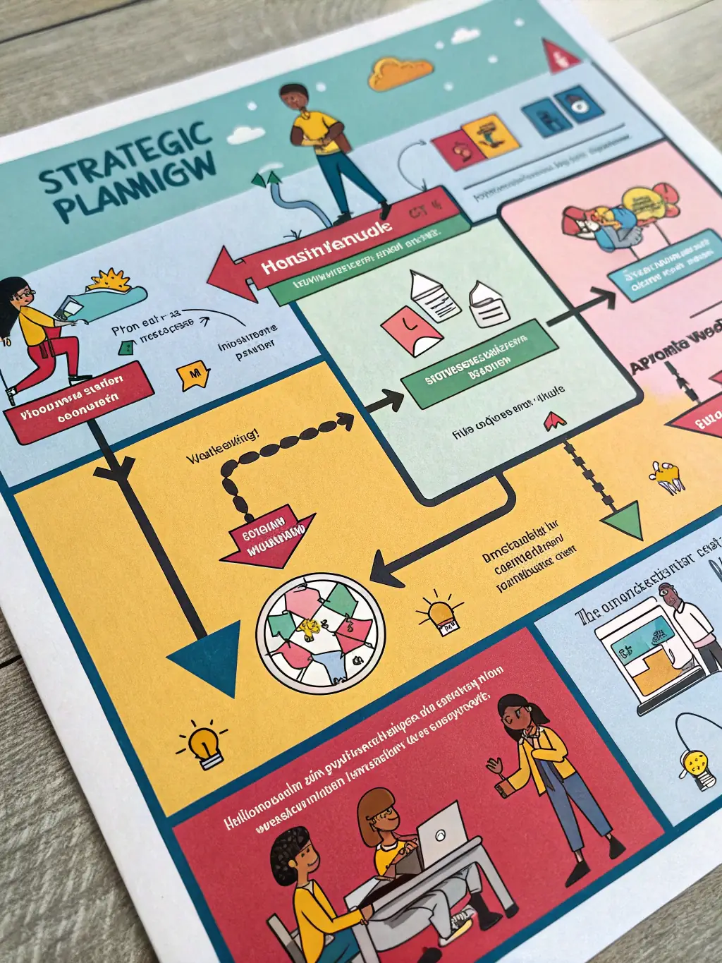 A workflow diagram with highlighted areas of improvement and efficiency gains, showcasing Triumph Solutions' process optimization capabilities.