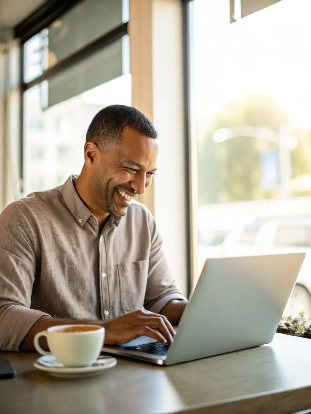 A person looking relieved while submitting tax documents online, representing the time-saving benefits of Triumph Solutions' services.